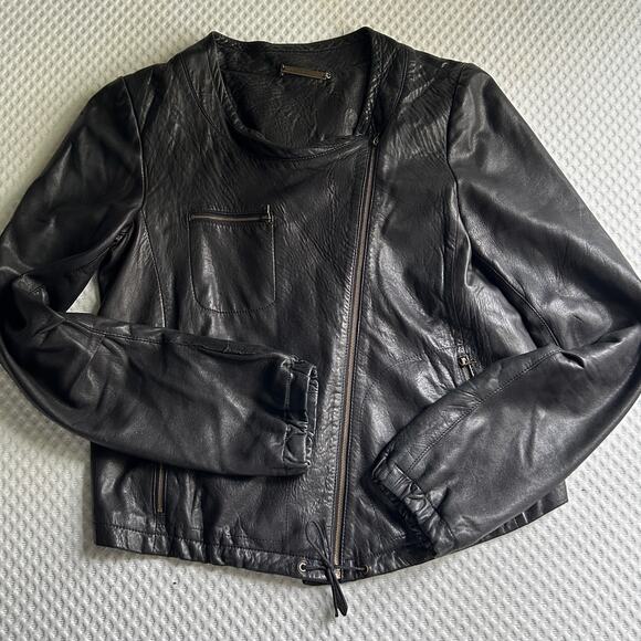 Diane Von Furstenberg Jackets & Blazers - Diane von Furstenberg Leather Jacket 0 XS Black Coat Moto Biker Zip Capsule DVF